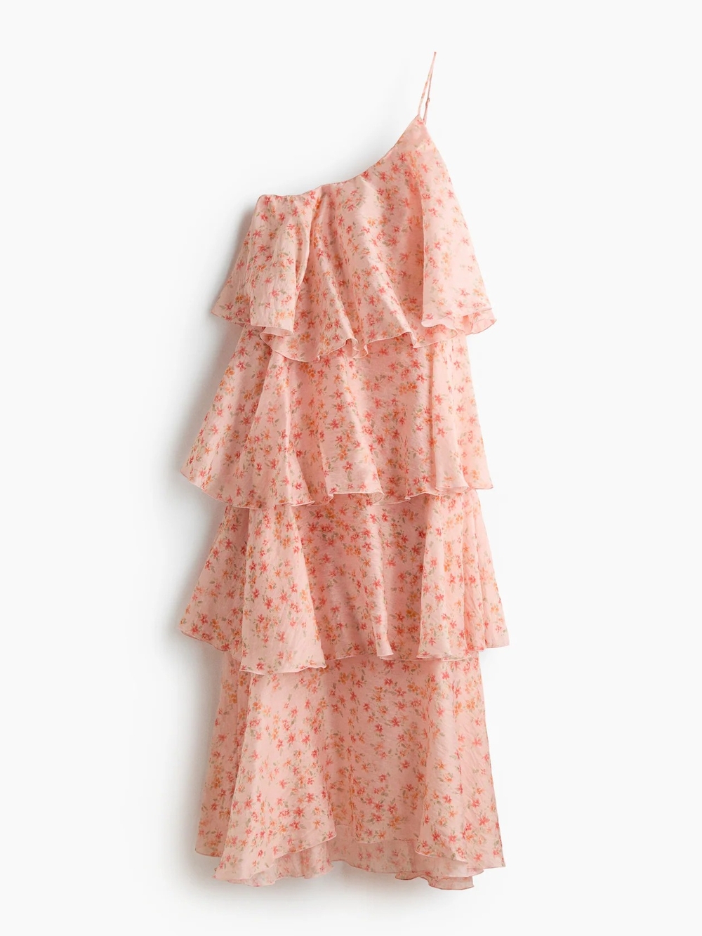 NWT💥 DRESS Linenblend One-Shoulder Peach Floral Ruffle Dress